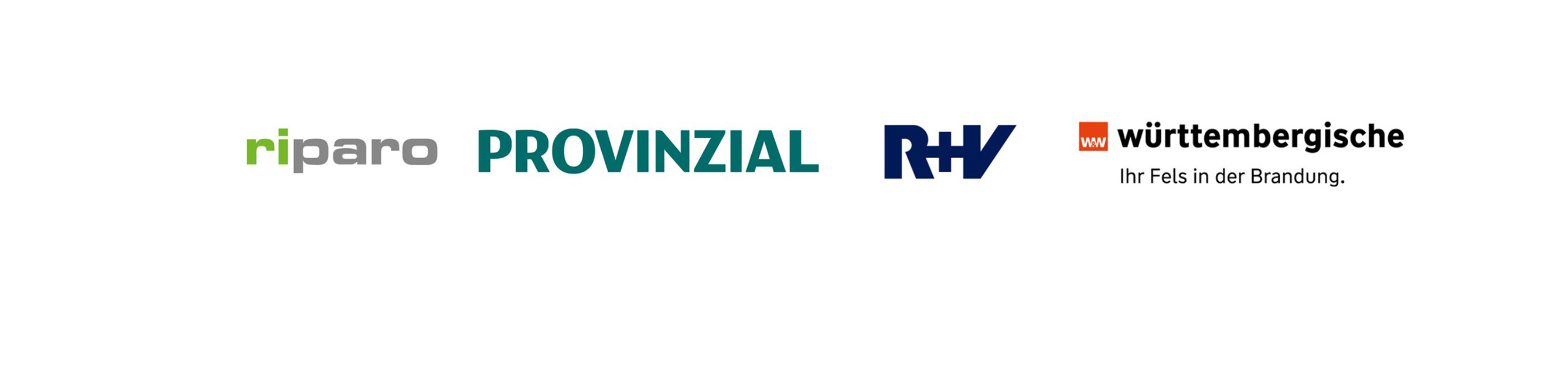 Logos der Provinzial, R+V, Württembergischen und riparo