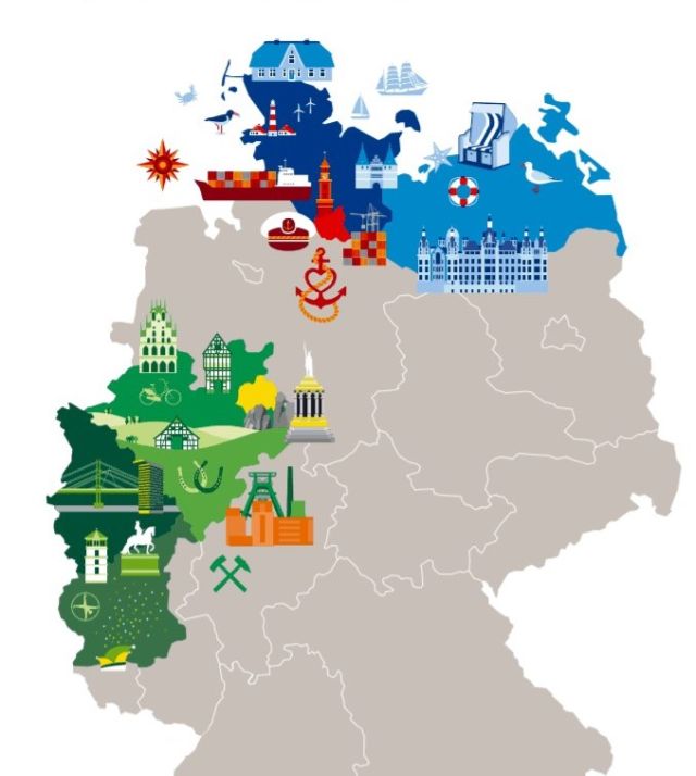 Deutschlandkarte mit den drei eingezeichneten Standorten