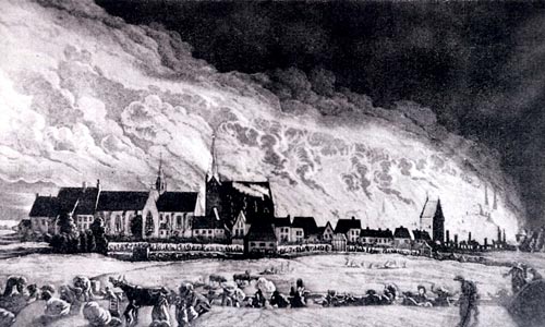 Der Brand von Vreden am 19. November 1811 Zeichnung von J. Meurer